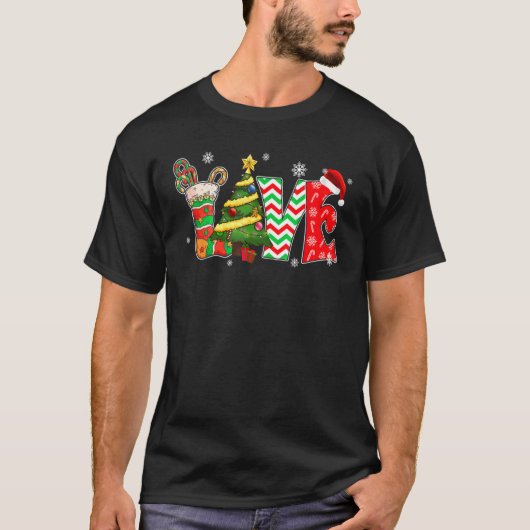 T-shirt Merry Christmas Love Xmas Happy Time Pine Tree (Devant)