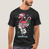 T-shirt Merry Christmas Nk Flamingo Wine Drinking Lights X (Devant)