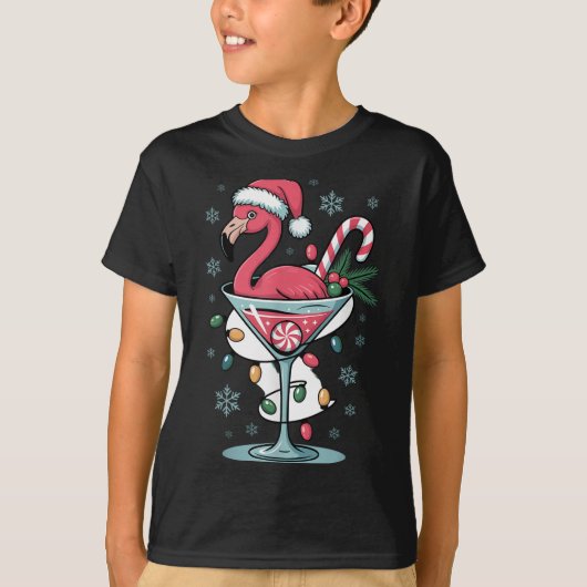 T-shirt Merry Christmas Nk Flamingo Wine Drinking Lights X (Devant)