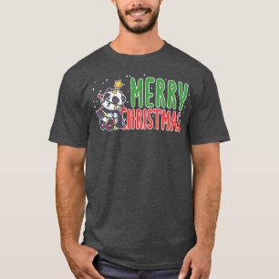 T-shirt Merry Christmas Panda Bear Xmas Lights Tree Costum