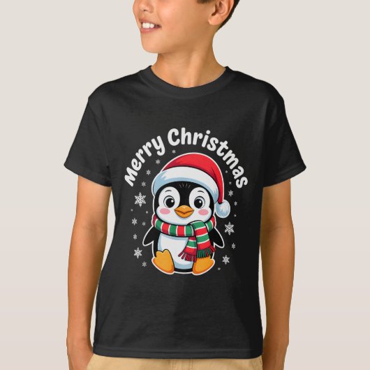 T-shirt Merry Christmas Penguin Cute Santa Hat Winter Holi (Devant)