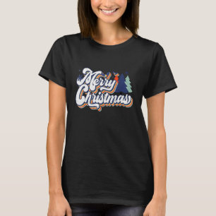 T-shirt Merry Christmas Pine Trees Retro