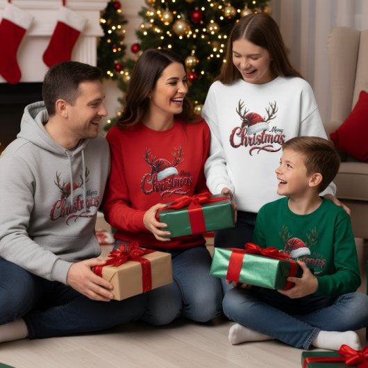 T-shirt Merry Christmas Reindeer Antlers & Santa Hat T-Shi