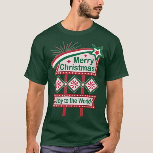 T-shirt Merry Christmas Retro Marquee - Joy to the World (Devant)