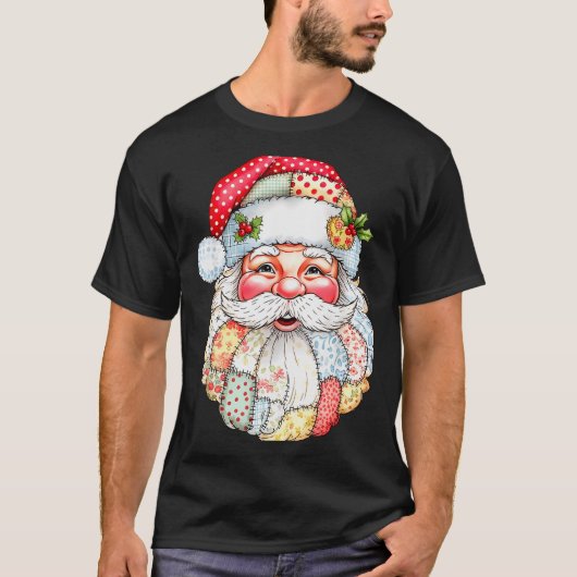 T-shirt Merry Christmas Santa Claus Patchwork Pajamas Xmas (Devant)