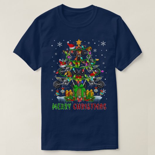 T-shirt Merry Christmas Santa Dirt Bikes Xmas Tree Light P (Design devant)
