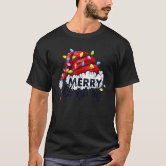 T-shirt Merry Christmas Santa Hat Lights Shirts Kids Men W