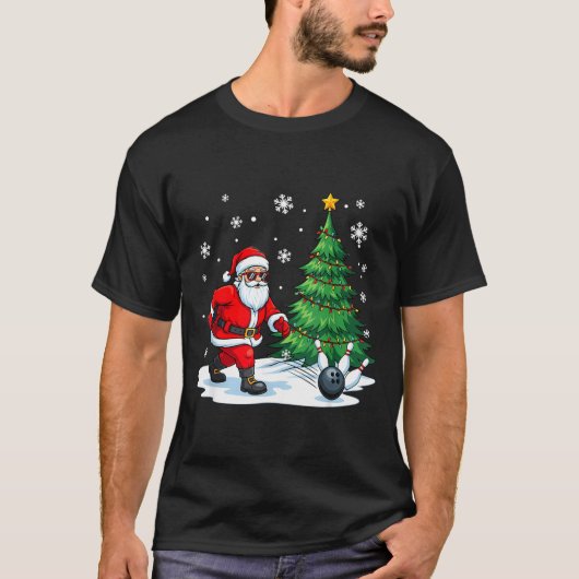 T-shirt Merry Christmas Santa Playing Bowling Srt Lovers (Devant)