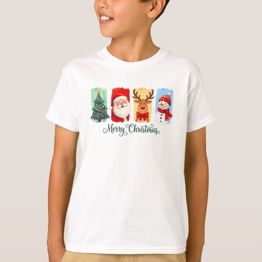 T-shirt Merry Christmas Santa Reindeer Snowman (Devant)