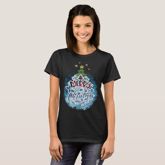 T-shirt Merry Christmas Snow globe (Devant entier)
