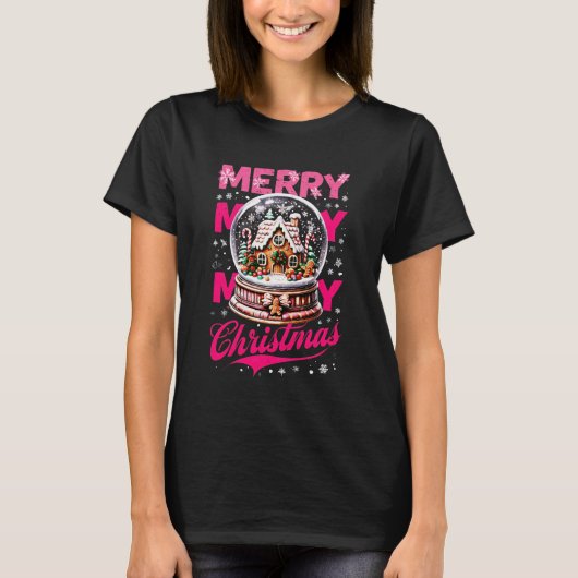 T-shirt Merry Christmas Snow Globe Gingerbread House Cooki (Devant)
