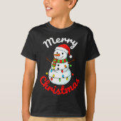 T-shirt Merry Christmas Snowman Santa Hat Holiday Kids Men (Devant)