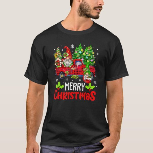 T-shirt Merry Christmas Three Gnome Buffalo Plaid Red Tru (Devant)