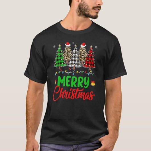 T-shirt Merry Christmas Tree Buffalo Plaid Red Leopard Wom (Devant)