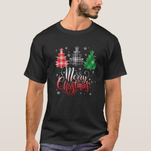 T-shirt Merry Christmas Tree Buffalo Plaid Red White Green