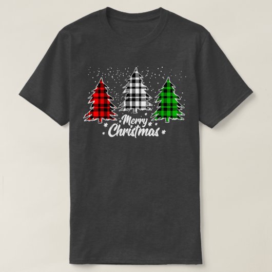 T-shirt Merry Christmas Tree Buffalo Plaid Red White Green (Design devant)