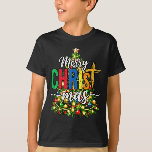 T-shirt Merry Christmas Tree Christian Xmas (Devant)