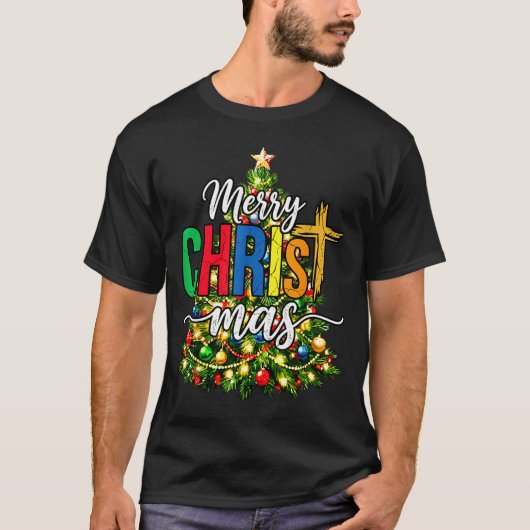 T-shirt Merry Christmas Tree Christian Xmas  (Devant)