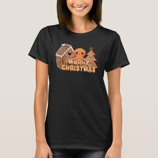 T-shirt Merry Christmas Tree Gingerbread Xmas vibes Snowma (Devant)