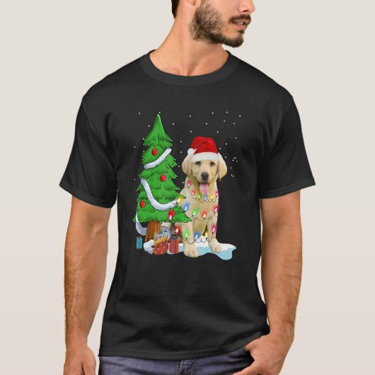 T-shirt Merry Christmas Tree Light Santa Hat Dog Labrador (Devant)