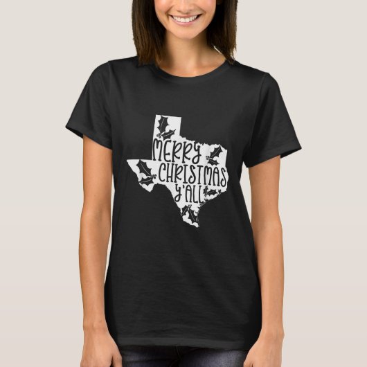 T-shirt Merry Christmas Yall Texas Mistletoe White Graphic (Devant)