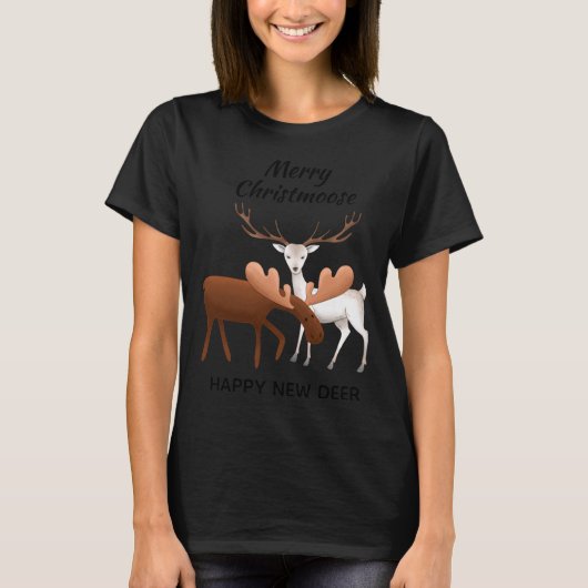 T-shirt Merry Christmoose Happy New Deer T Shirt (Devant)
