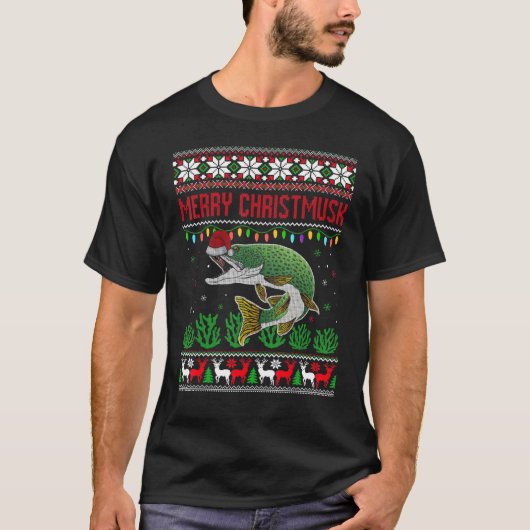 T-shirt Merry Christmusk Musky Muskie Muskellunge Angler E (Devant)