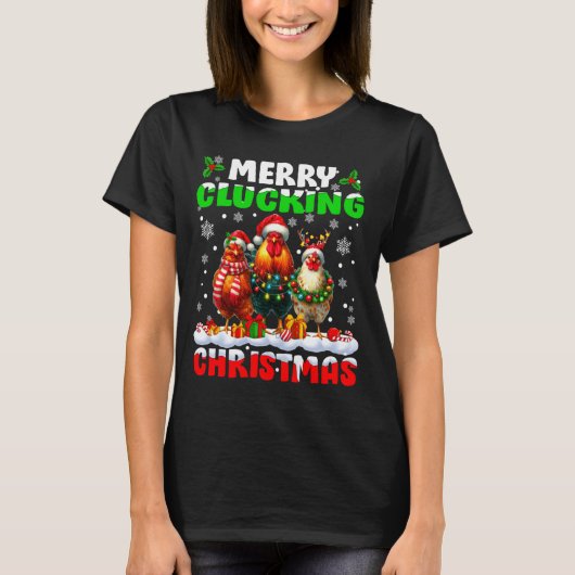 T-shirt Merry Clucking Christmas Funny Chicken Santa Hat X (Devant)
