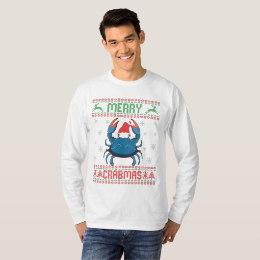 T-shirt Merry Crabmas Funny Crab Ugly Christmas Sweater (Devant entier)