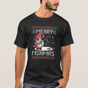 T-shirt Merry Fishmas Pêche Gnome Noël Père Noël Fisher