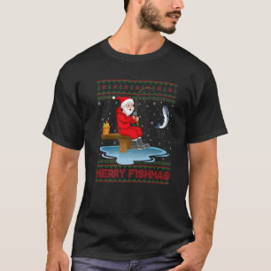 T-shirt Merry Fishmas Pêcheur Xmas Vilain Pêche Père Noël 