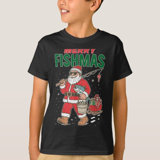T-shirt Merry Fishmas Santa Fishing Funny Christmas Fisher (Devant)