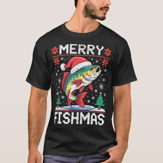 T-shirt Merry Fishmas Ugly Christmas Sweater Fishing Lover (Devant)