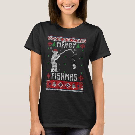 T-shirt Merry Fishmas Ugly Sweater Ugly Fishing Christmas (Devant)