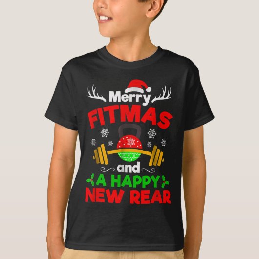 T-shirt Merry Fitmas And A Happy New Year  (Devant)