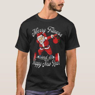 T-shirt Merry Fitness And Happy New Rear Santa Weightlifti