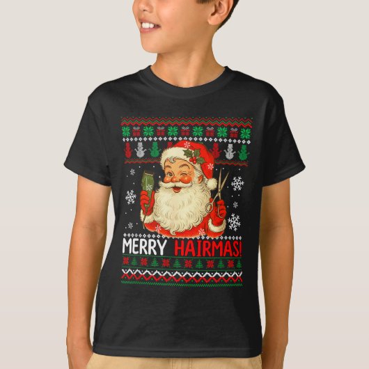 T-shirt Merry Hairmas Christmas Sweater Santa Hairstylist (Devant)