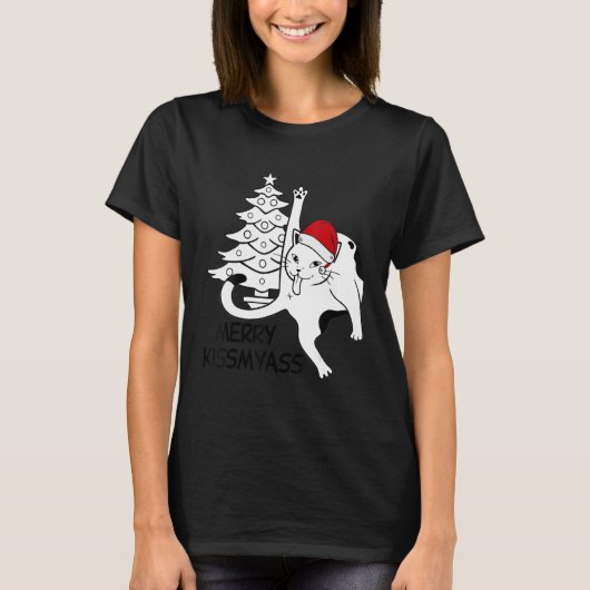 T-shirt Merry Kissmyass Chat Bouton de cueillette Chat Kit (Devant)