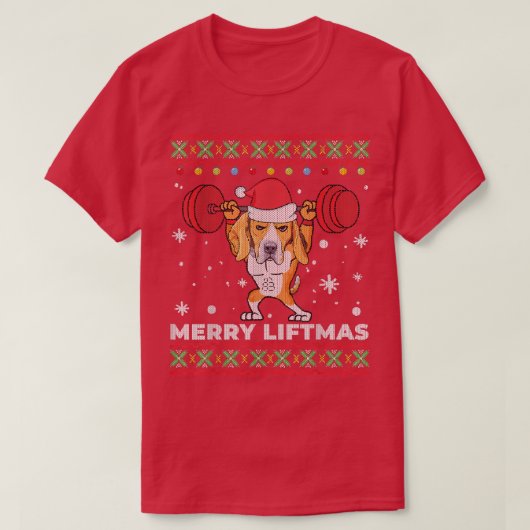 T-shirt Merry Liftmas Poids et Chien Beagle Vilain Vilain (Design devant)