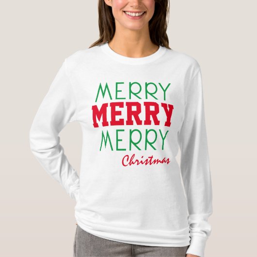 T-SHIRT MERRY MERRY CHRISTMAS RED GREEN TYPOGRAPHIE (Devant)