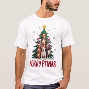 T-shirt Merry Pitmas Pitbull Chien Pull de Noël Moche Tr