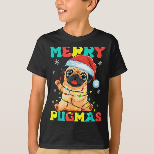 T-shirt Merry Pugmas Pug Christmas Santa Pug Xmas Lights D (Devant)
