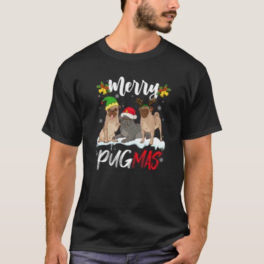 T-shirt Merry Pugmas Santa Reindeer Elf Pug Dog Christmas (Devant)