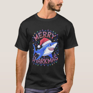 T-shirt Merry Sharkmas Funny Noël Shark Santa Hat Lig