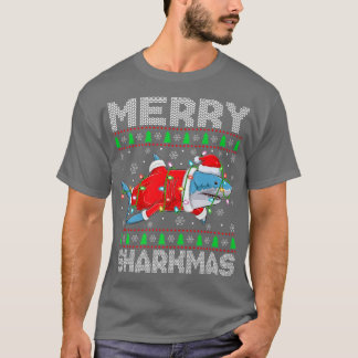 T-shirt Merry Sharkmas Noël éclaire mauvais Père Noël Shar
