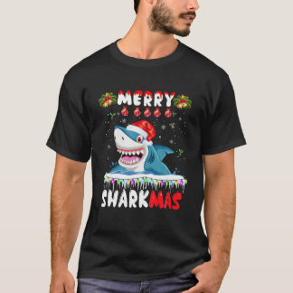 T-shirt Merry Sharkmas Père Noël Ride Shark laide Noël lai
