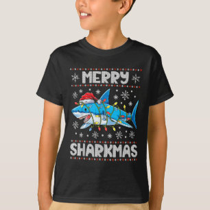 T-shirt Merry Sharkmas Sharkmas Père Noël laids lumières d