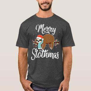 T-shirt Merry Slothmas Cute Sloth Wear Santa Hat Cute Chri