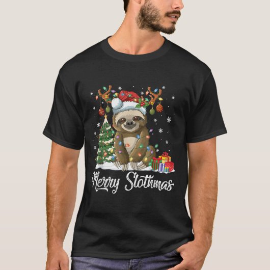 T-shirt Merry Slothmas Funny Sloth Christmas Tree Lights X (Devant)
