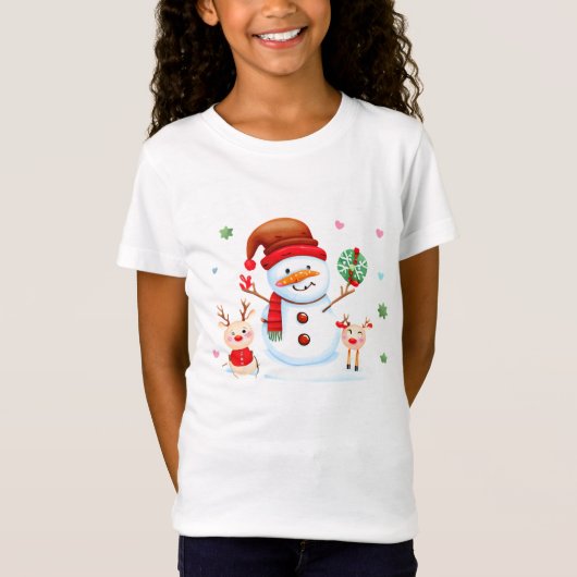 T-Shirt Merry Snowman et Bright Baby Reindeers (Devant)
